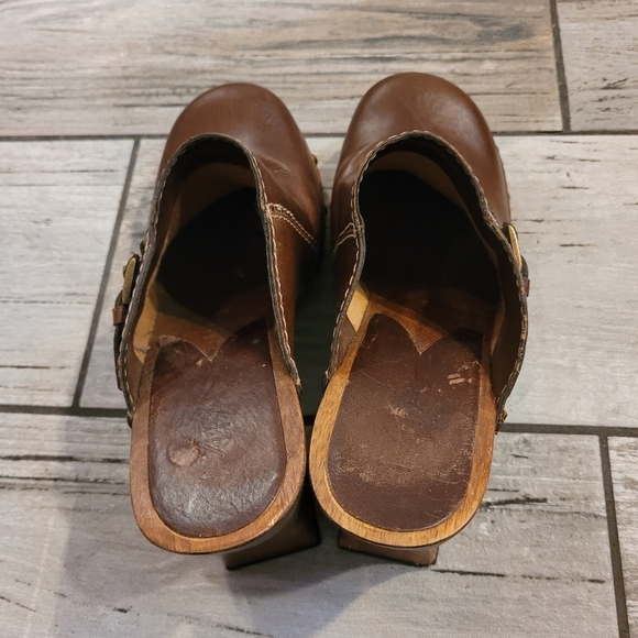 MIA Women's 10 Brown Leather studded heeled mules clogs bohemian hippie retro - Picture 4 of 13